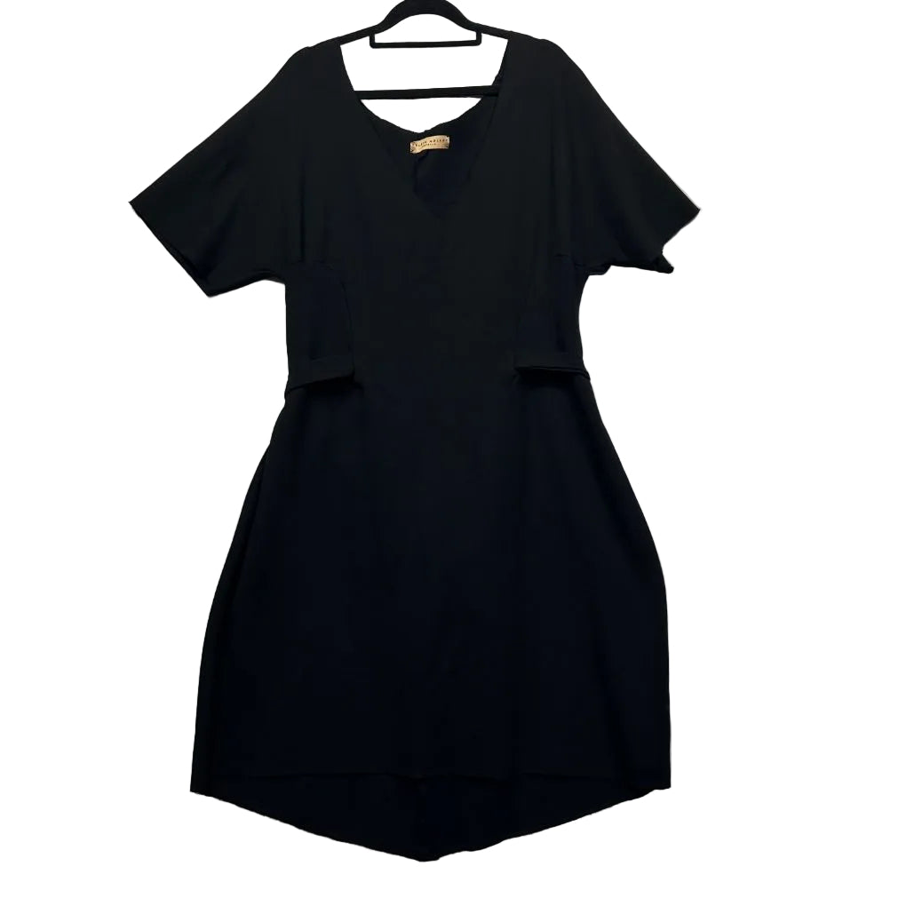 Black short sleeve dress front view
