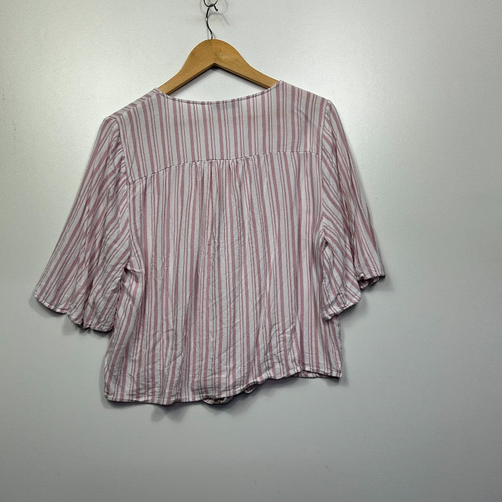 Just Jeans Pink & White Striped Tie-Front Blouse - Size 16