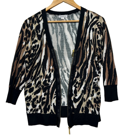 Black and cream leopard print cardigan front view