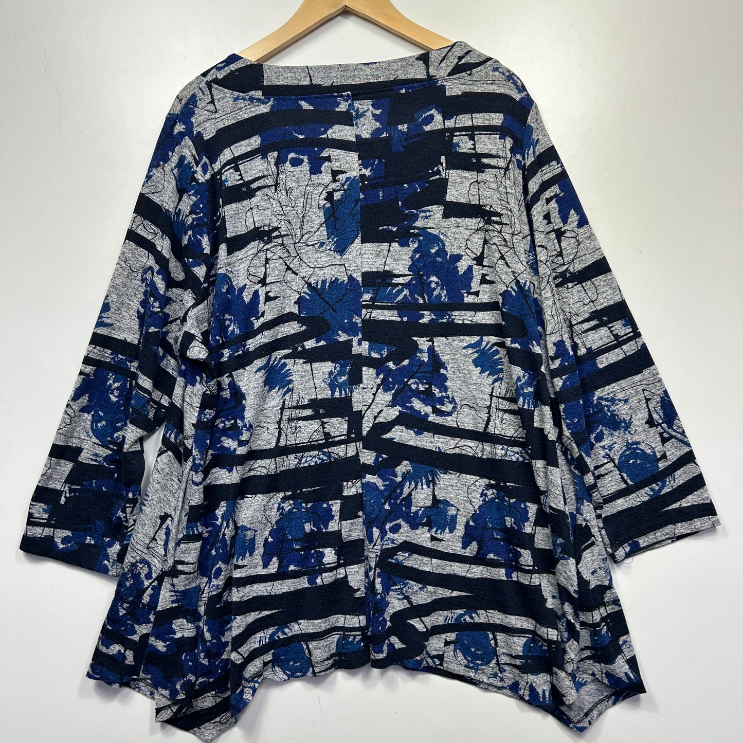 Navy and grey patterned tunic top front view