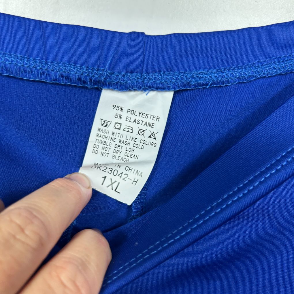 Blue garment label detail view