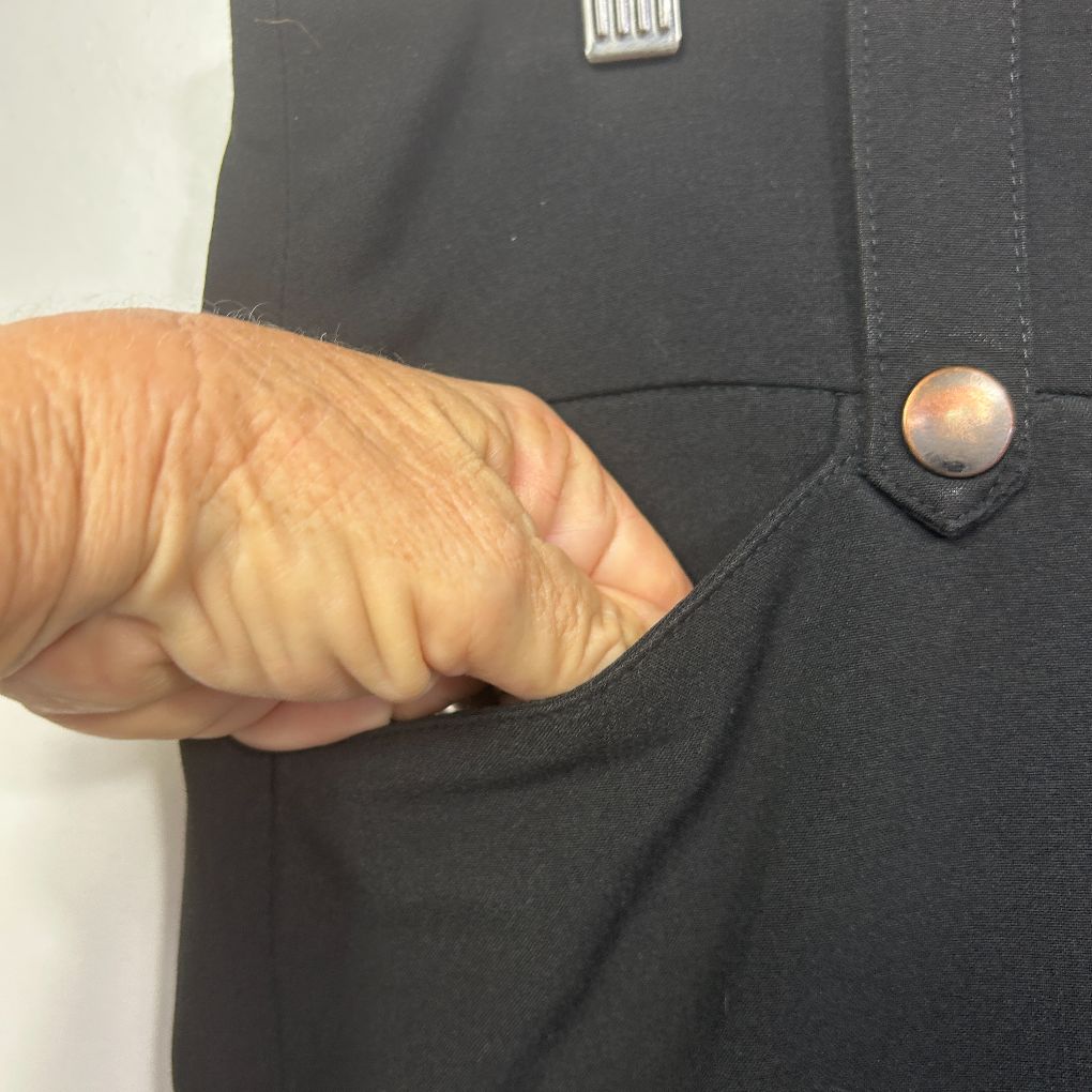 Black blazer front view with button detail