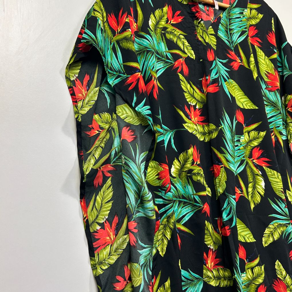 Black floral shirt front view