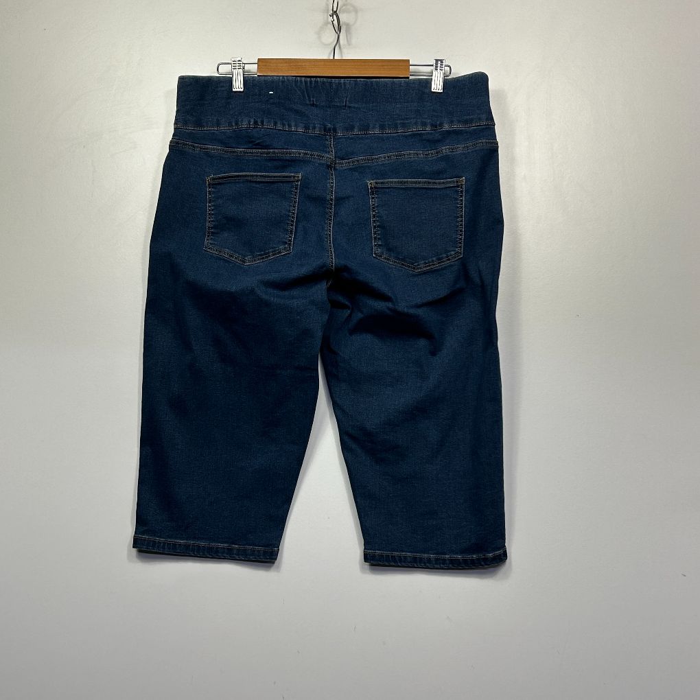 Dark blue denim shorts back view
