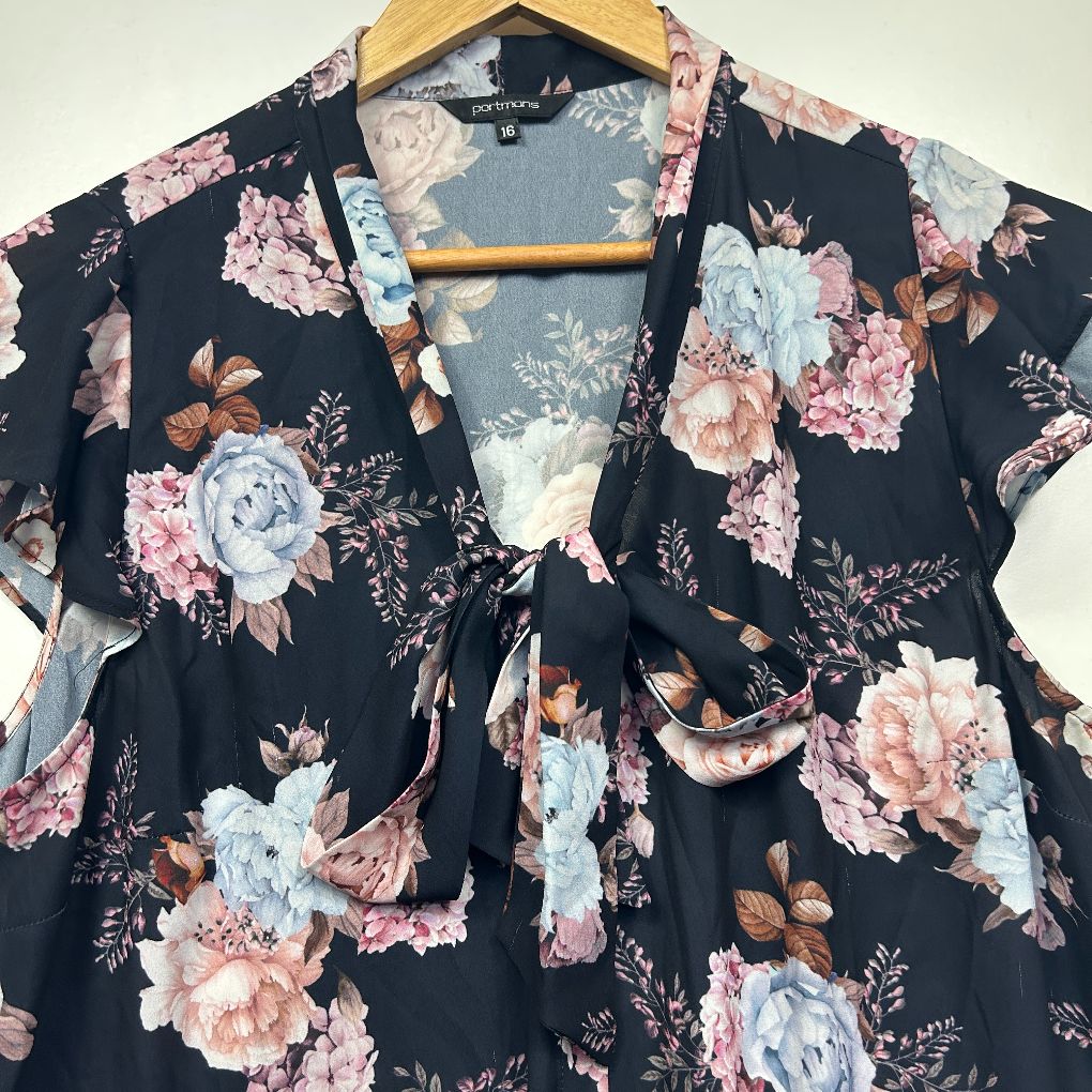 Black floral blouse front view