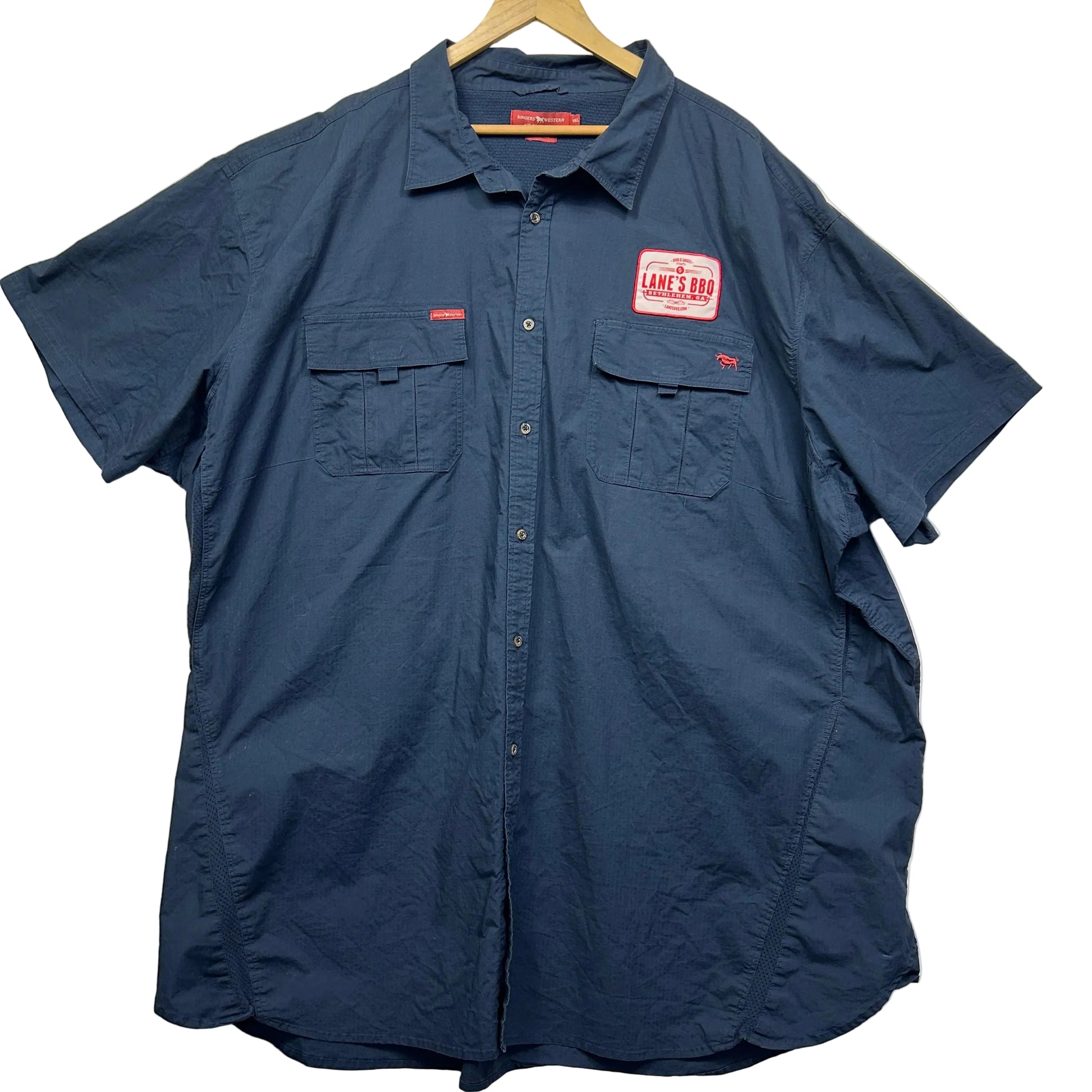 Navy short sleeve shirt front view