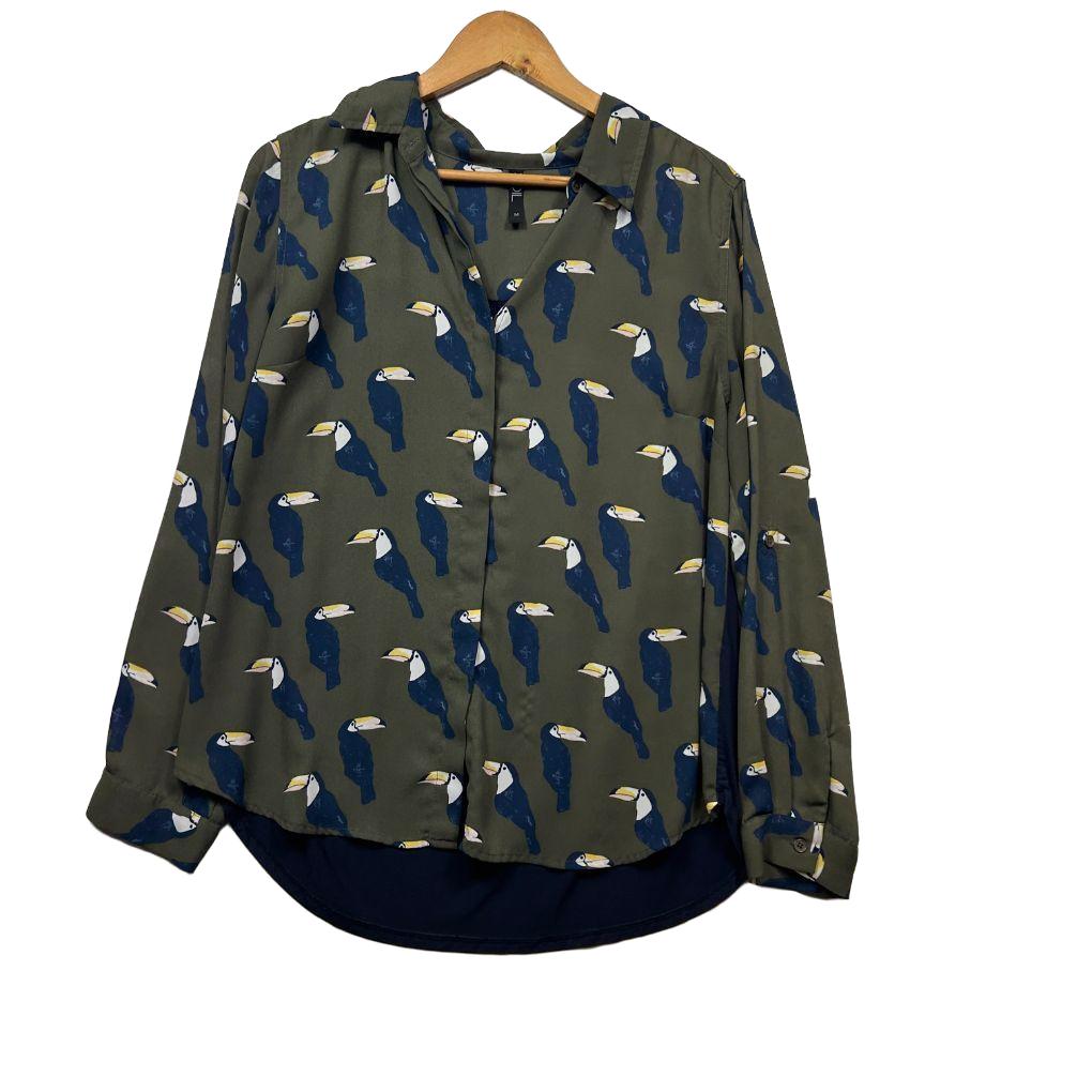 Foil Khaki Toucan Print Shirt - Size 14
