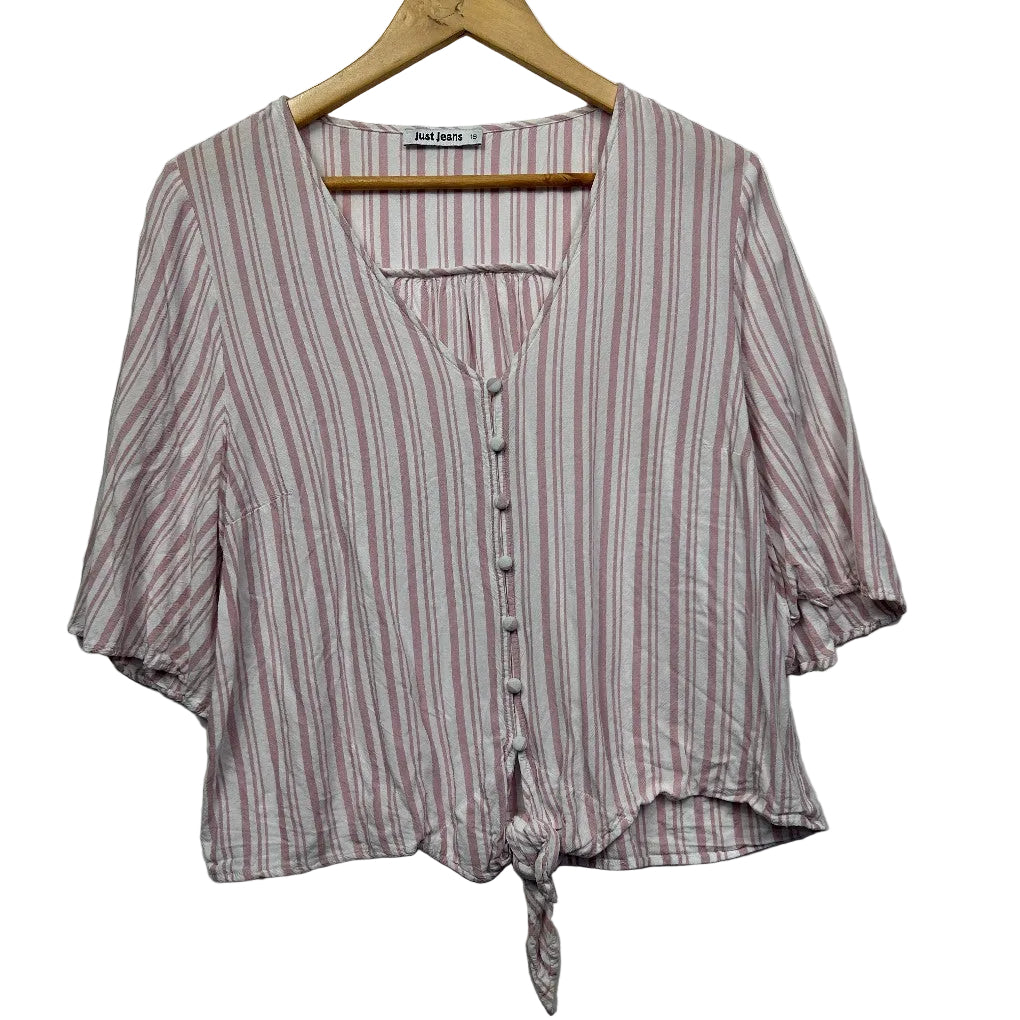Just Jeans Pink & White Striped Tie-Front Blouse - Size 16