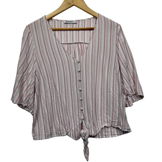 Just Jeans Pink & White Striped Tie-Front Blouse - Size 16