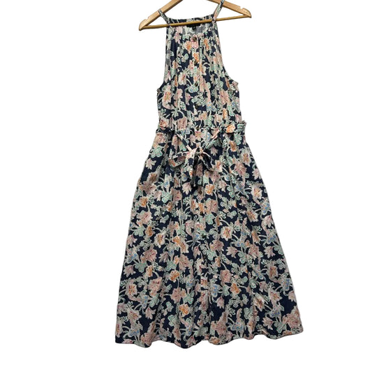 Navy floral halter neck maxi dress front view