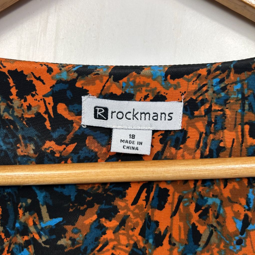 Orange black and blue patterned top label view