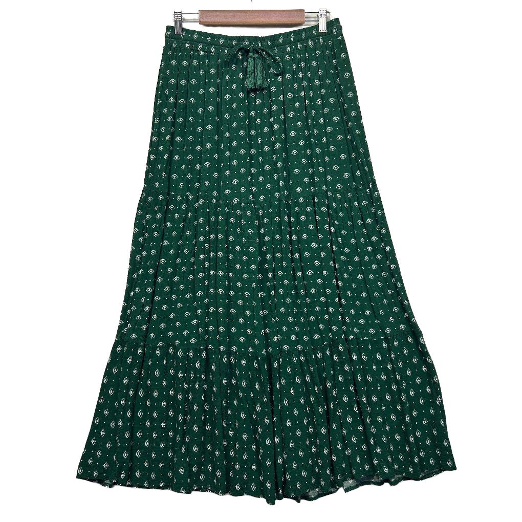 Green floral maxi skirt front view