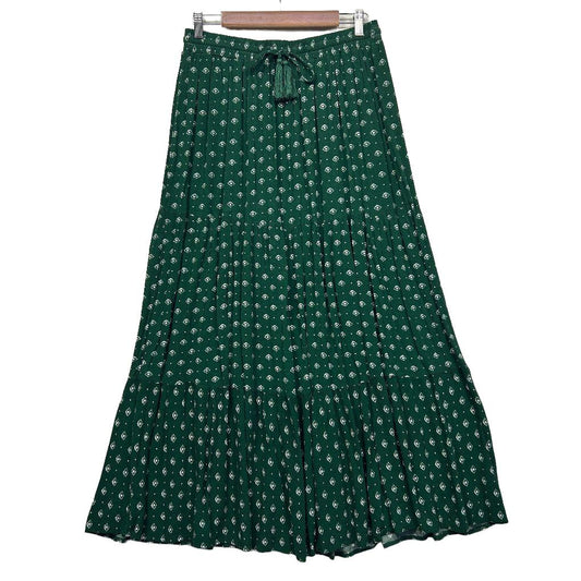 Green floral maxi skirt front view