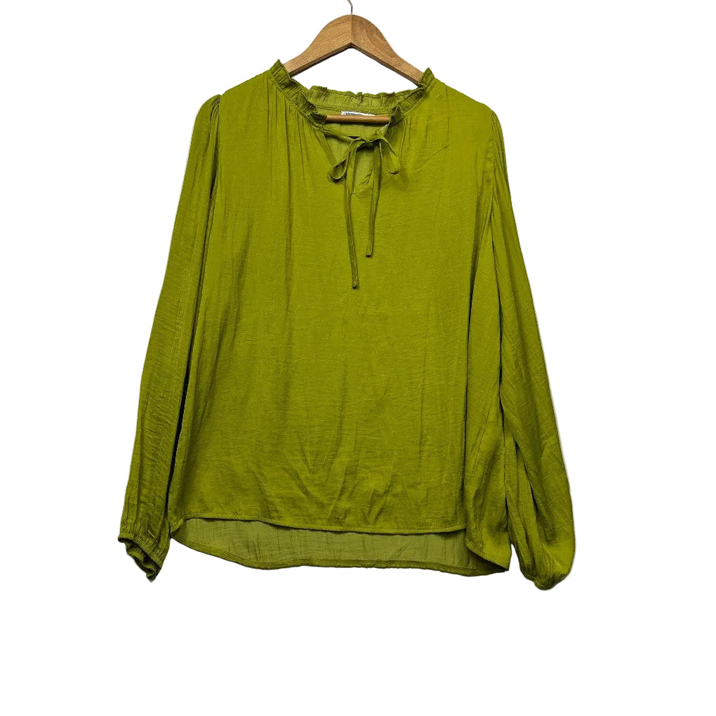 Olive green long sleeve blouse front view