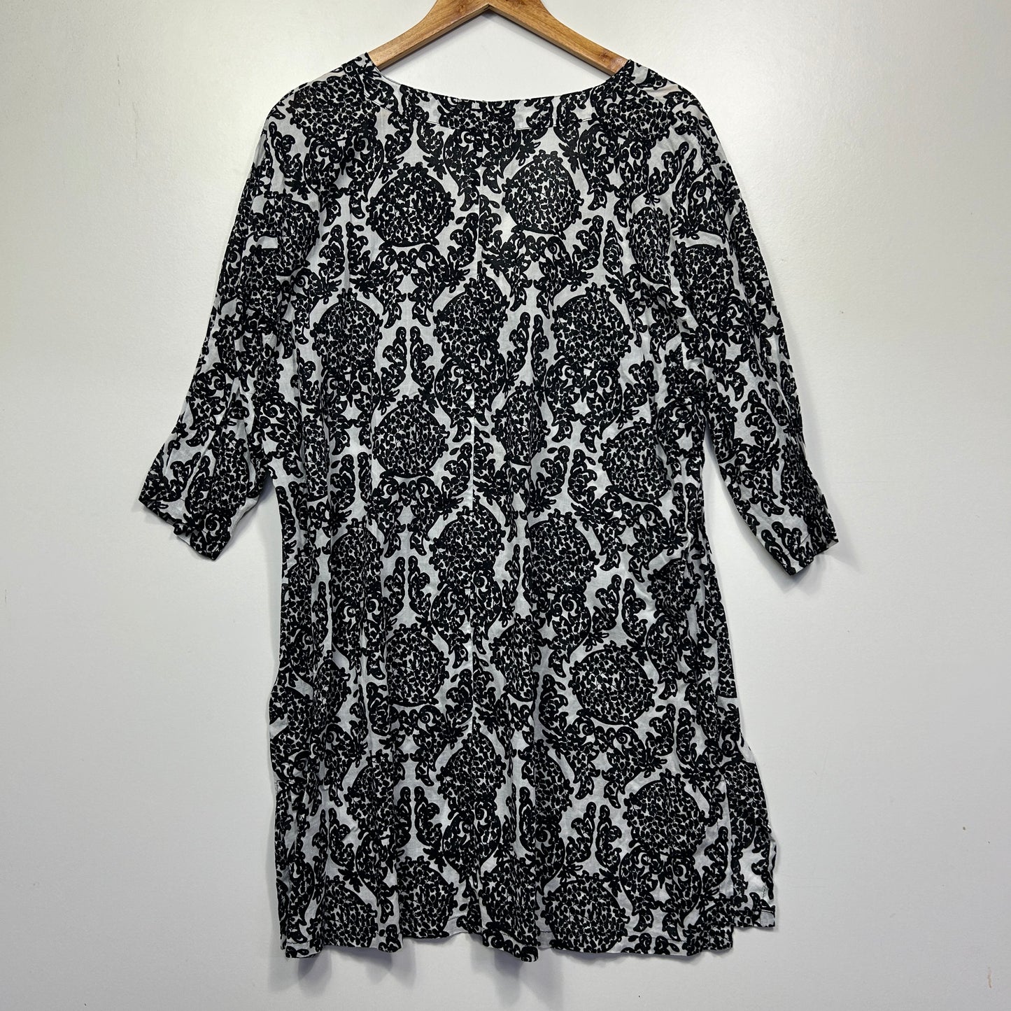 Black and white damask print dress front view