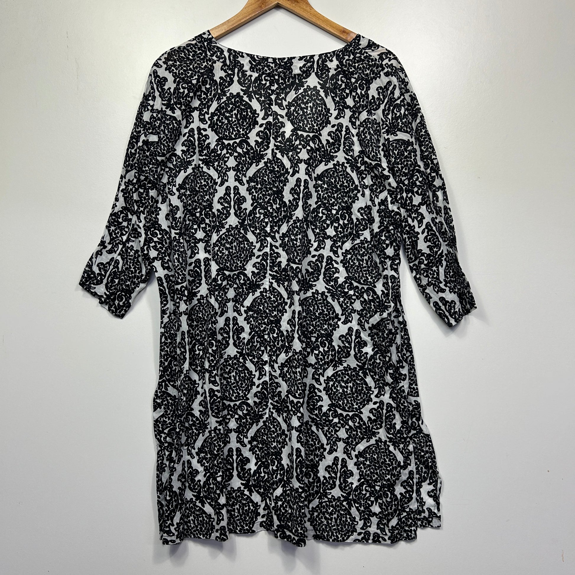 Black and white damask print dress front view