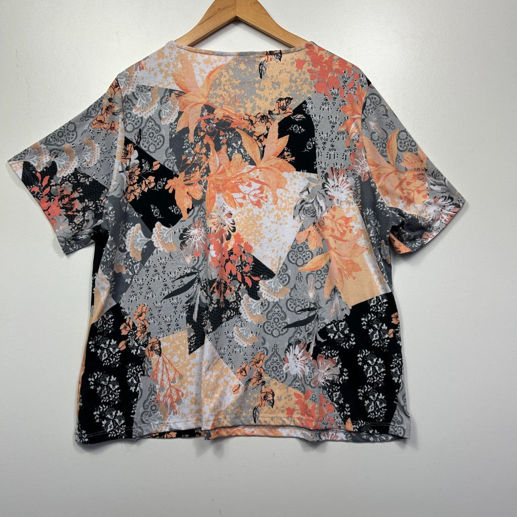 Multicolour floral patchwork short sleeve top front view