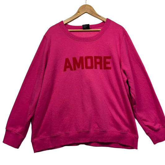 Pink sweatshirt front view with AMORE text