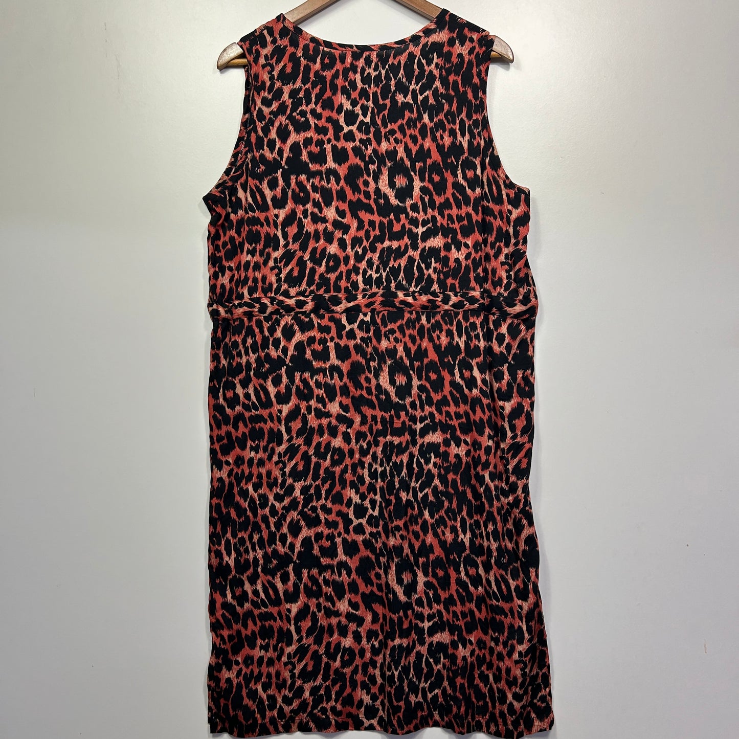 Red and black leopard print sleeveless dress front view