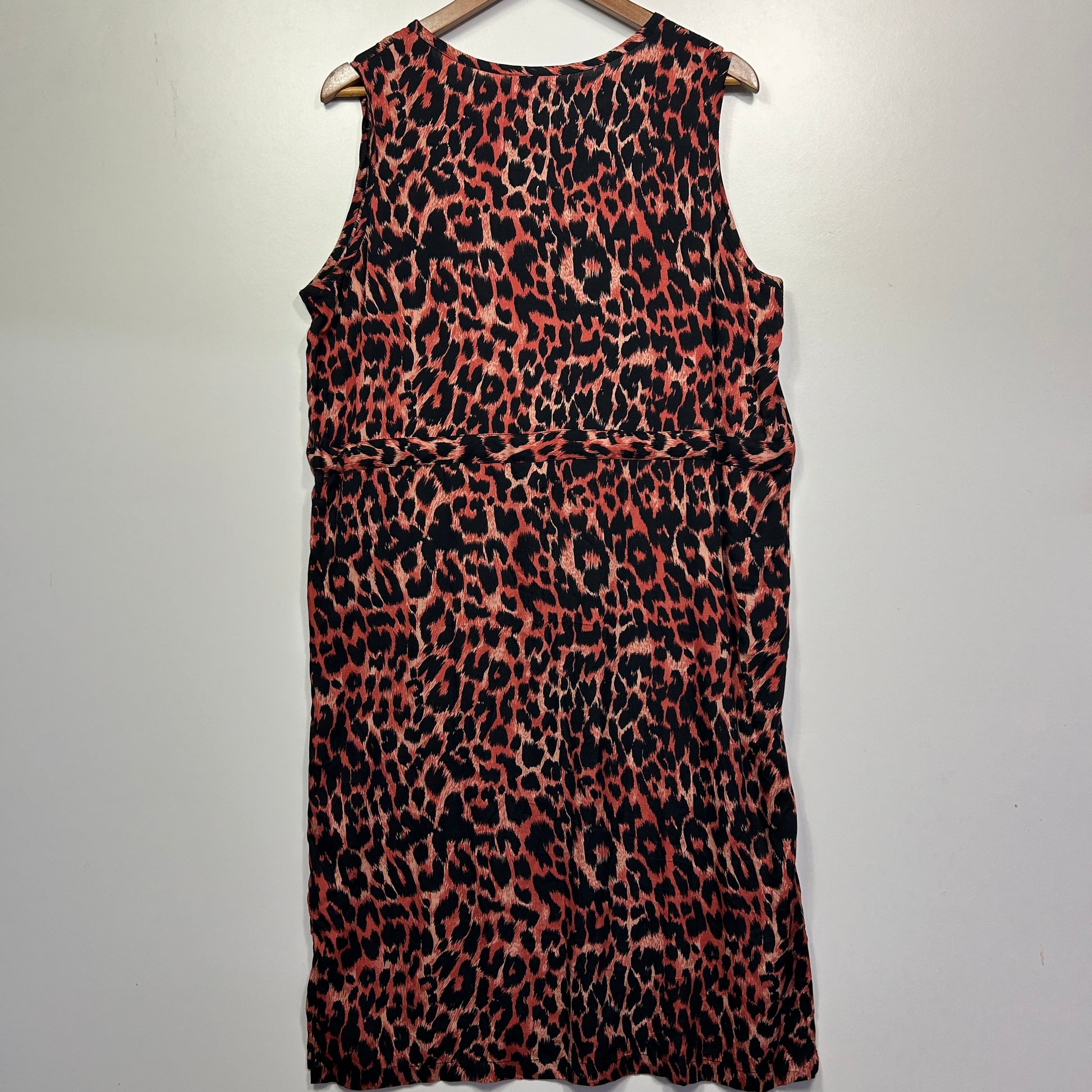 Red and black leopard print sleeveless dress front view