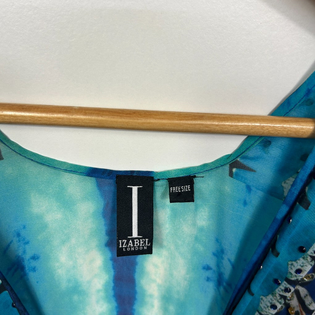 Izabel London Blue Embellished Kaftan - Size Free Size