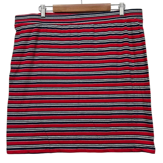 Red white and black striped skirt front view