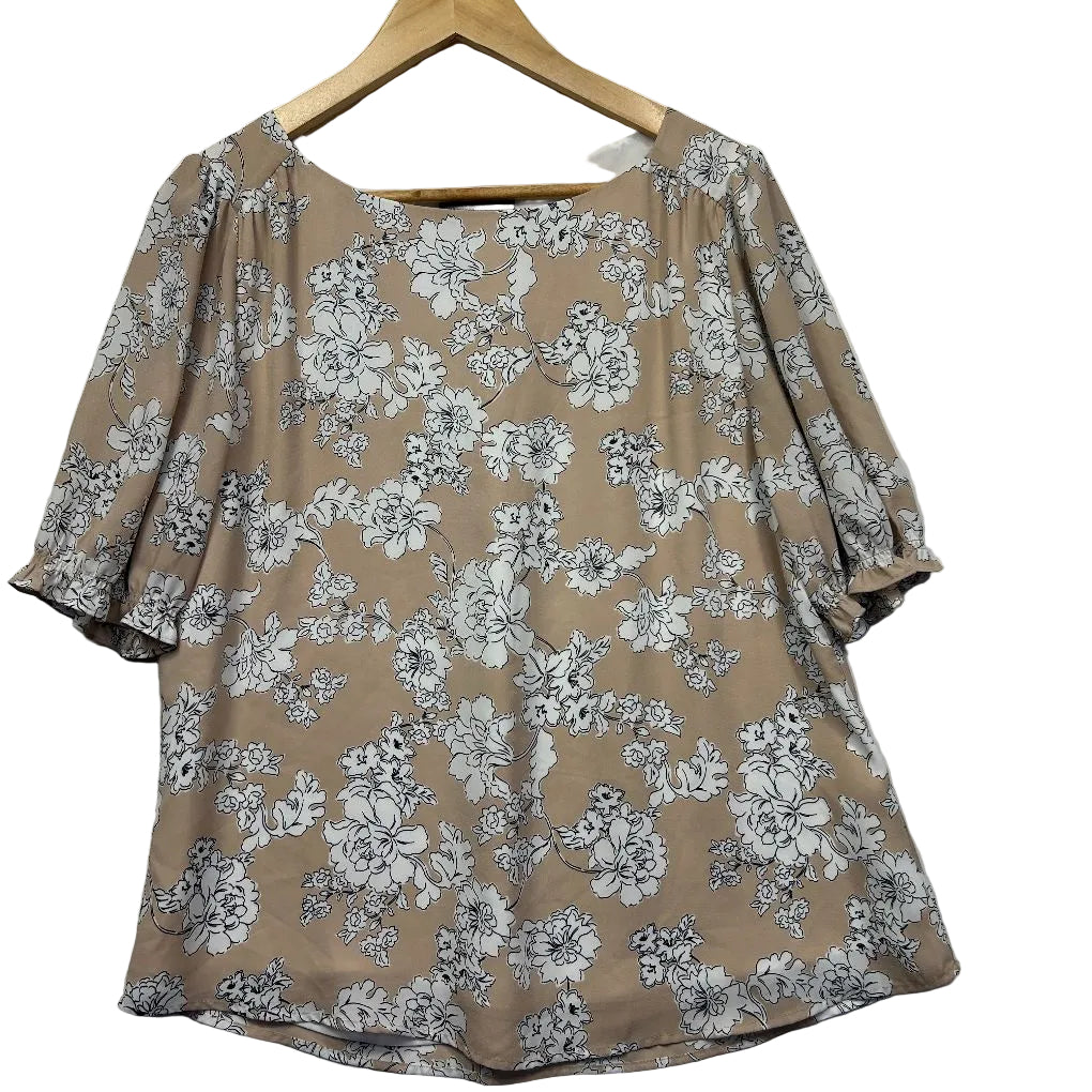 Jacqui E Beige Floral Print Top - Size 14