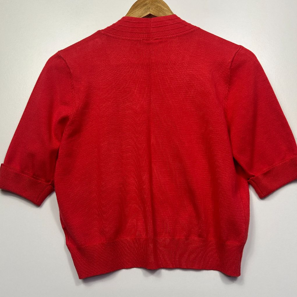 Red knit sweater back view