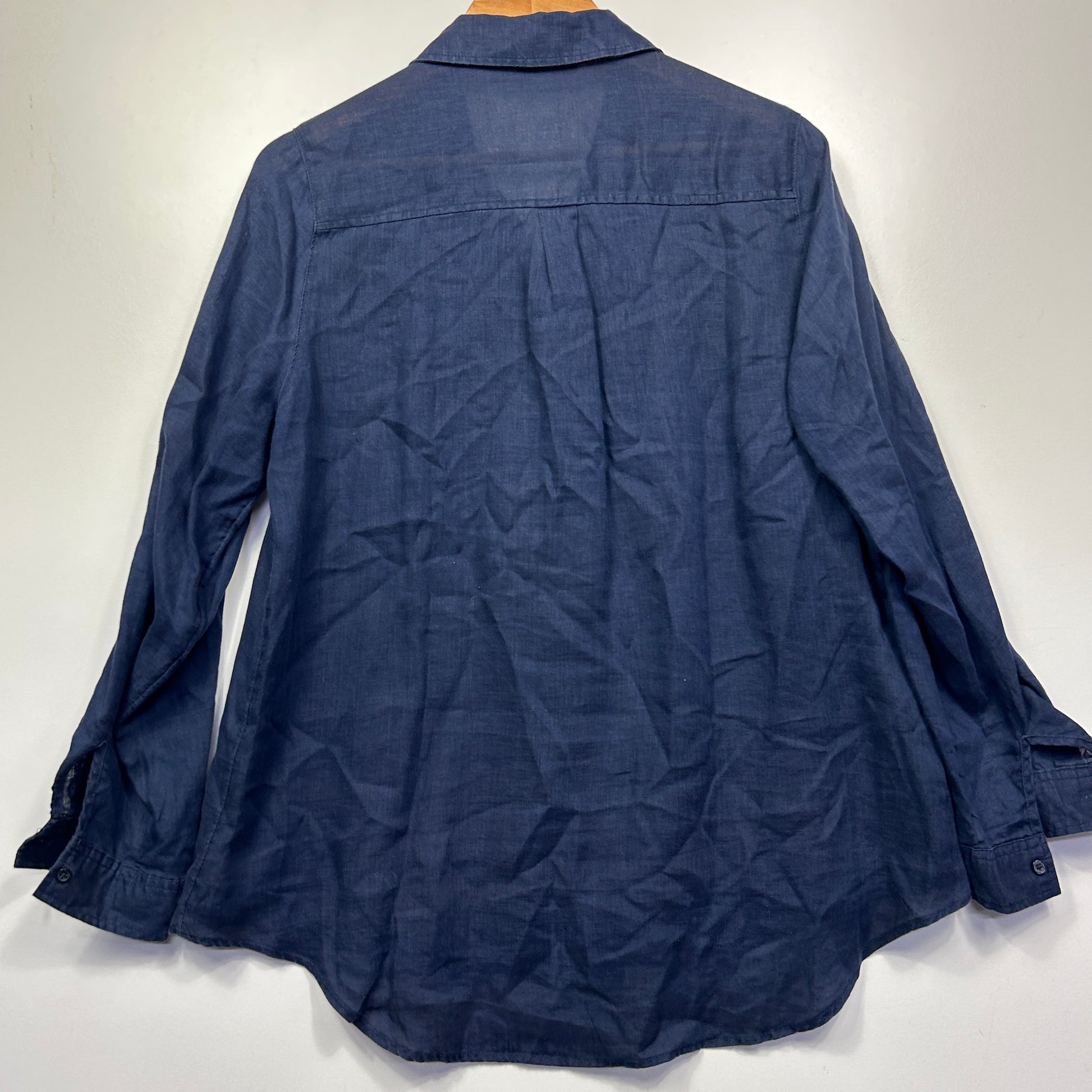 Navy denim shirt back view