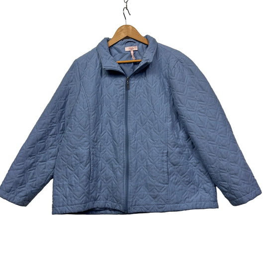 Blue quilted jacket front view