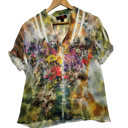 Multi-colored floral blouse front view
