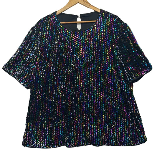 Navy sequin short sleeve top front view