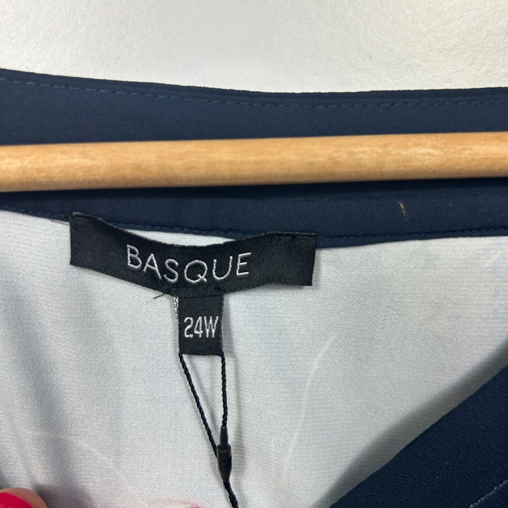 Navy and white striped top label detail view