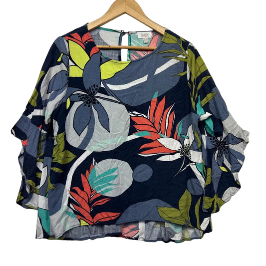 Navy floral blouse front view