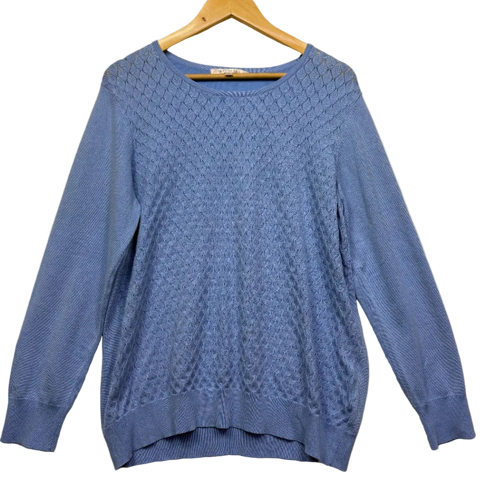 Blue knit sweater front view
