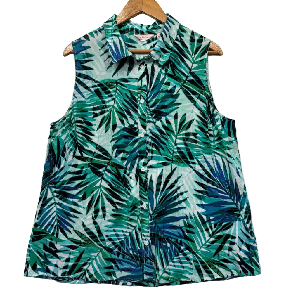 Millers Green Palm Leaf Print Sleeveless Blouse - Size 18