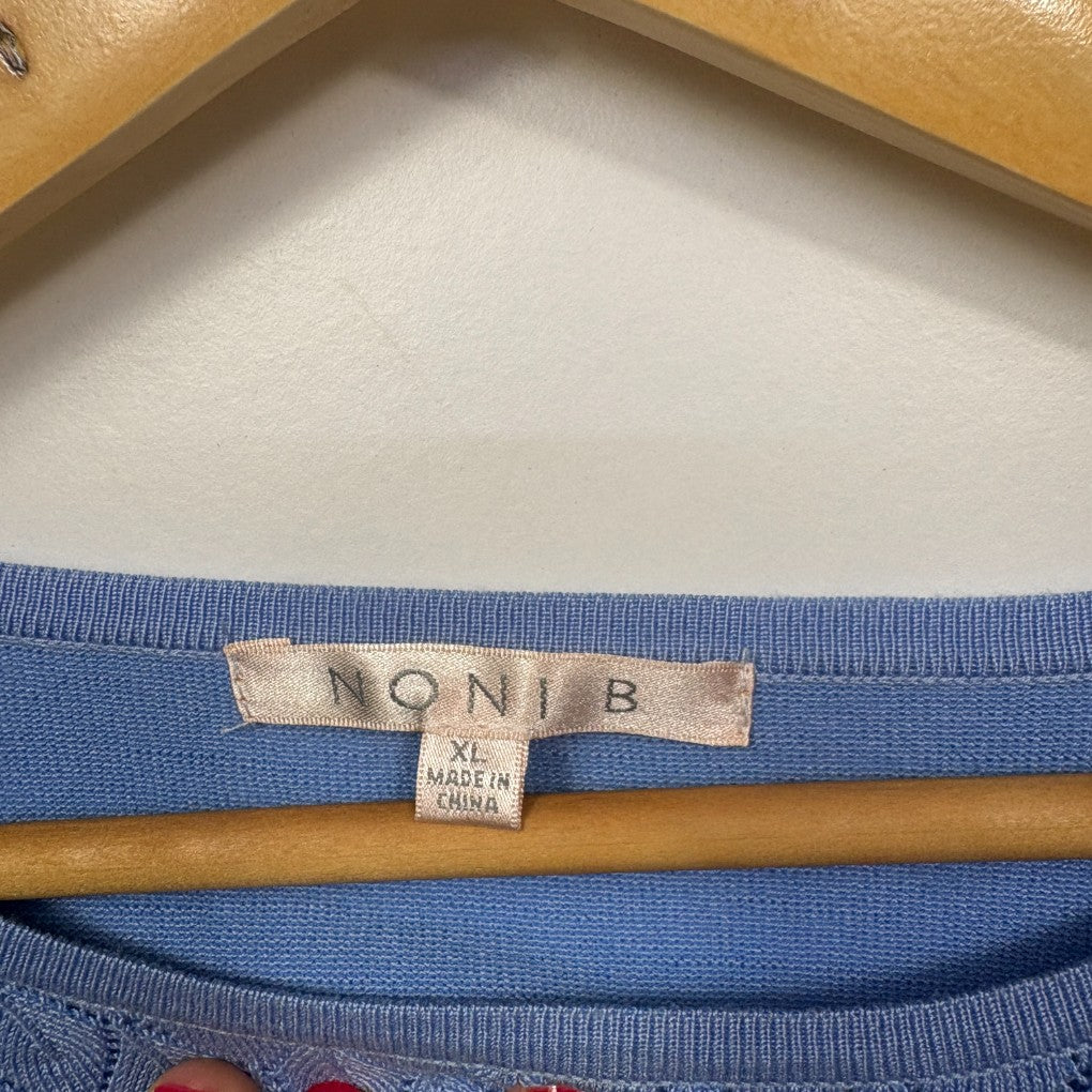Blue sweater label detail view