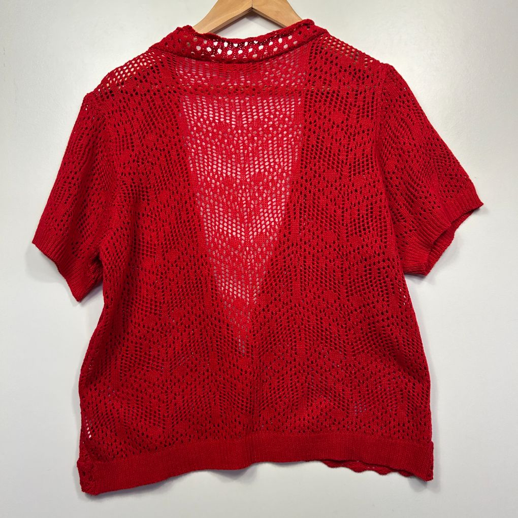 Red knit short sleeve top back view