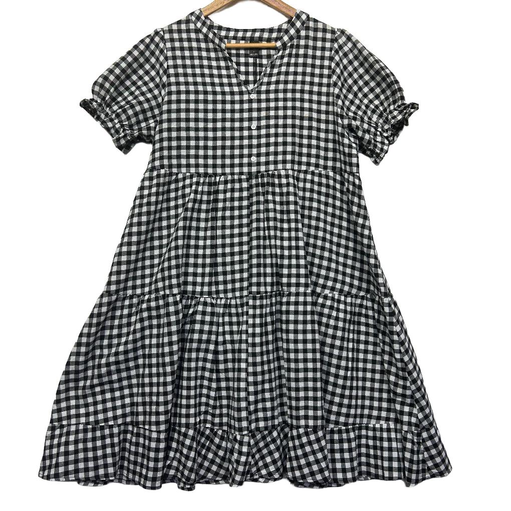 Emery Rose Black Gingham Cotton Dress - Size L