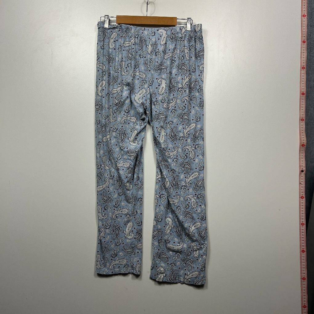 Blue patterned pajama pants front view