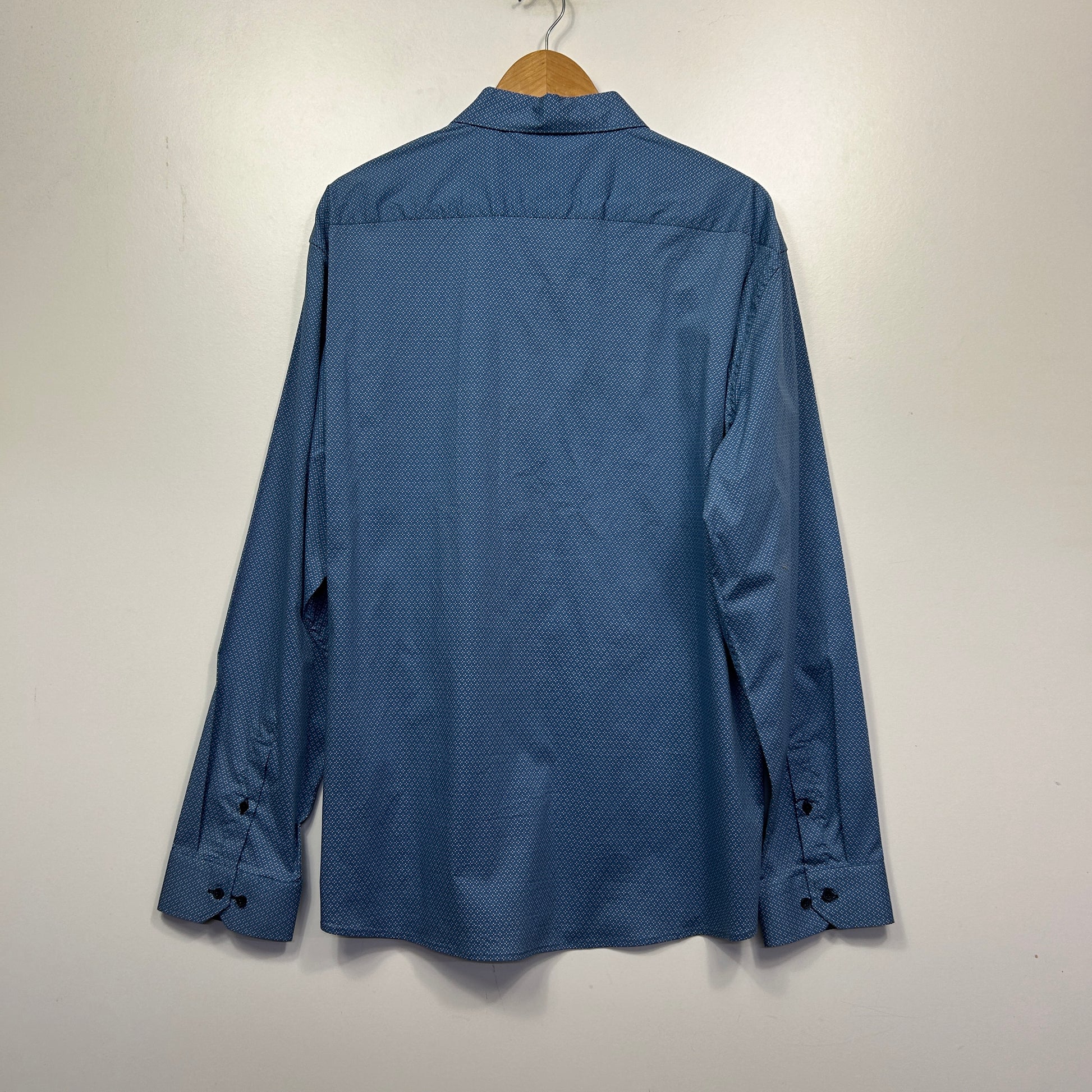 Blue long sleeve shirt back view