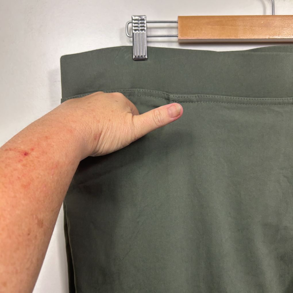 Olive green t-shirt detail view