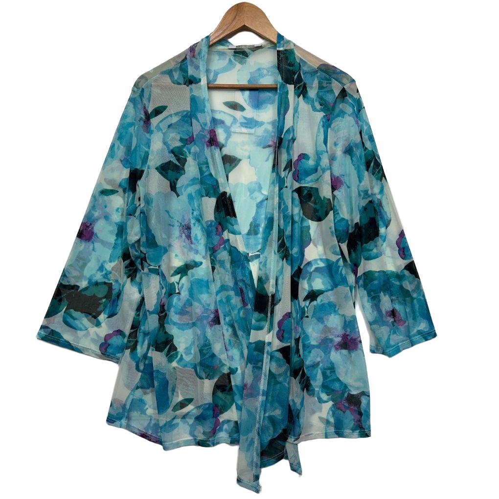 Blue floral cardigan front view