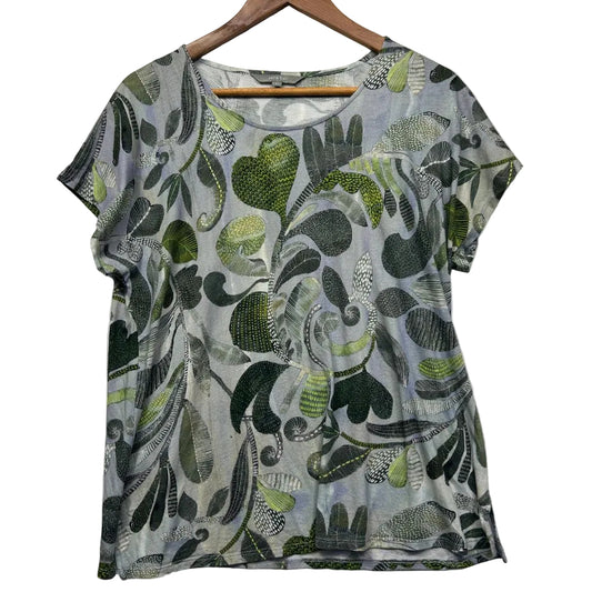 Grey t-shirt with green botanical print front view