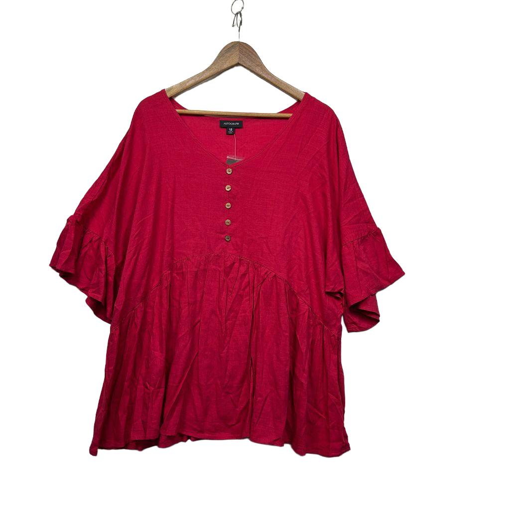 Autograph Watermelon Linen Tiered Top - Size 18