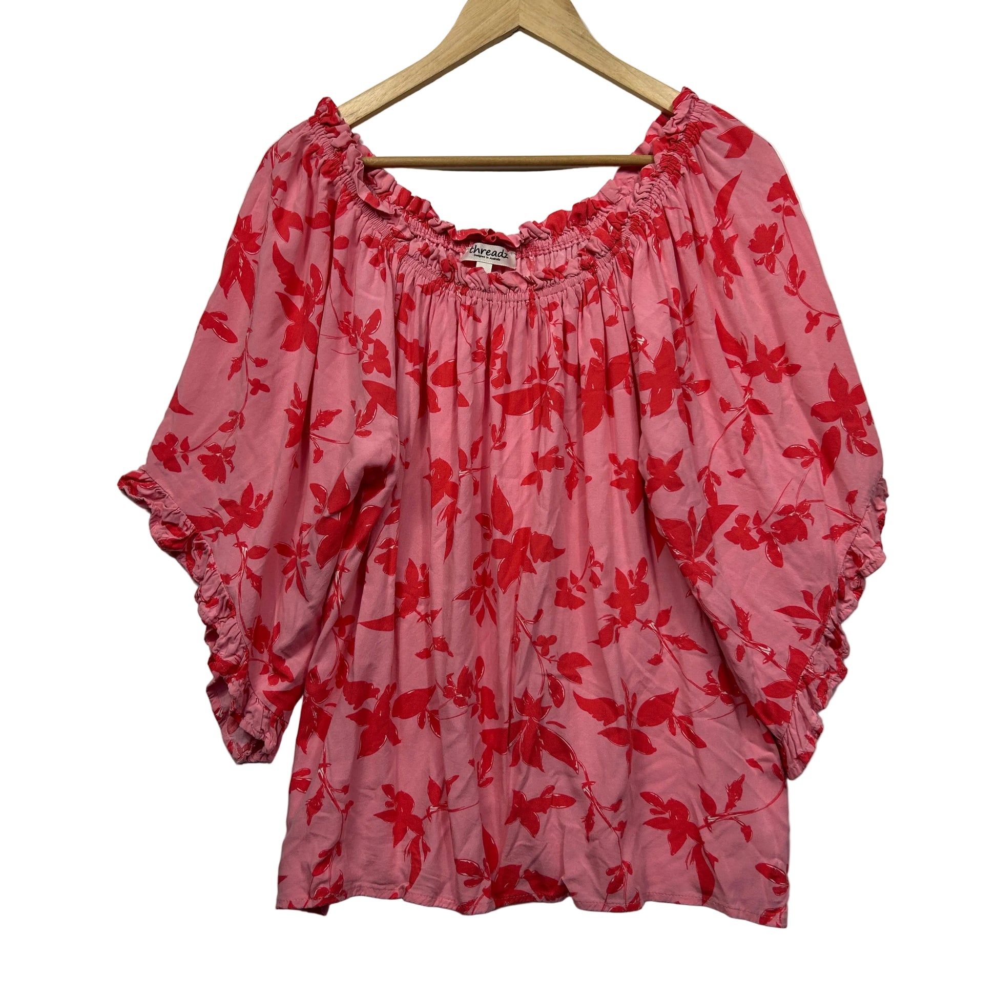 Pink floral blouse front view
