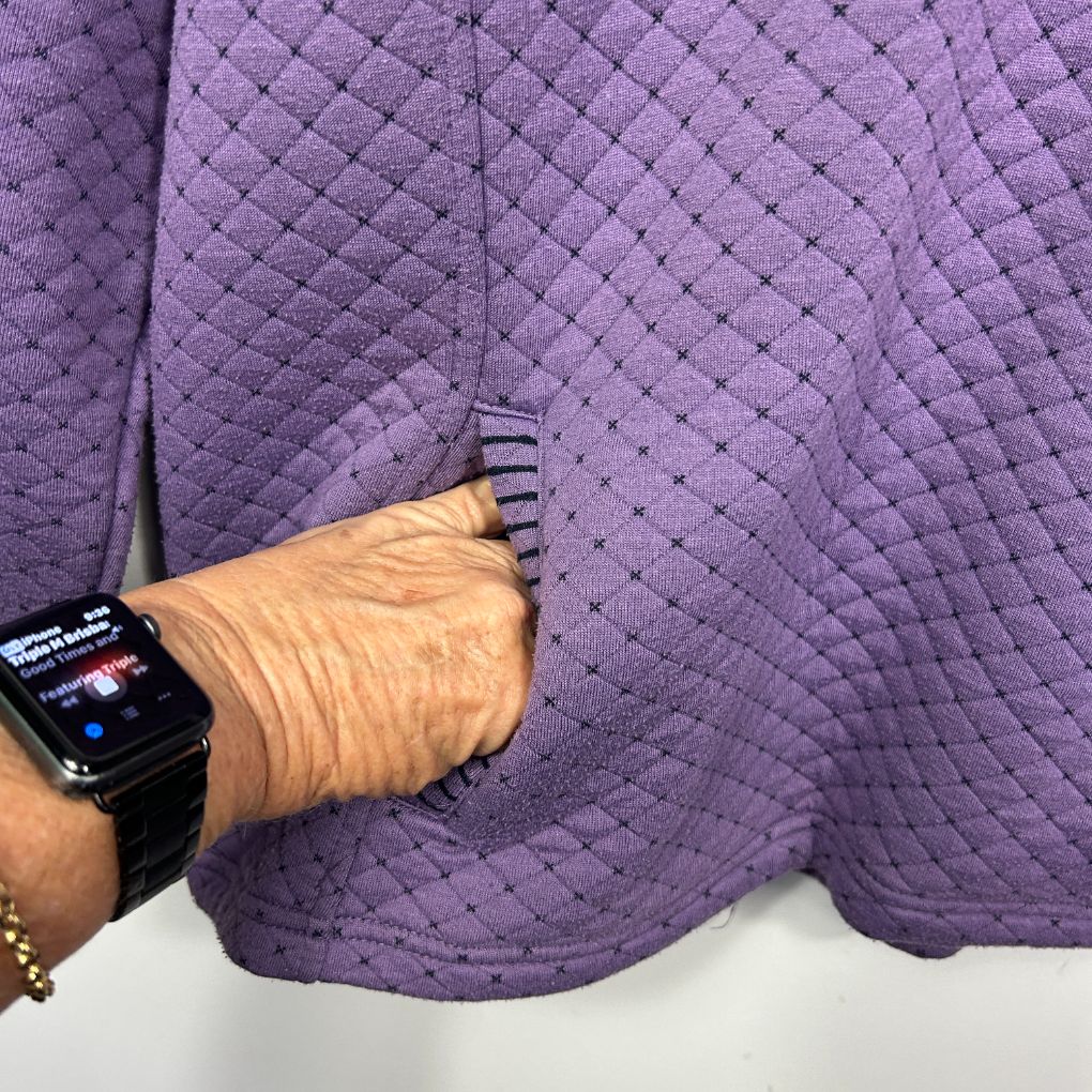 Purple quilted jacket front view