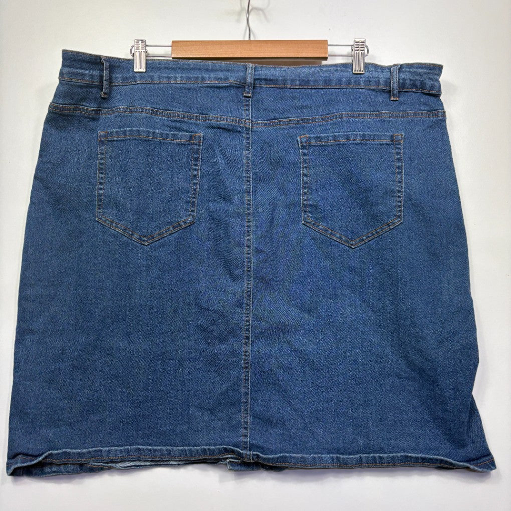Blue denim skirt back view
