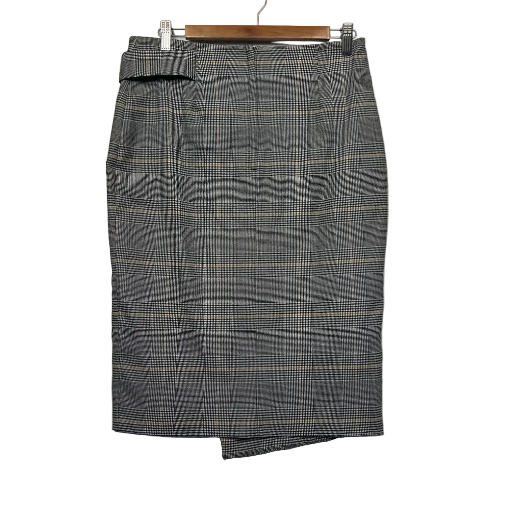Grey plaid pencil skirt front view