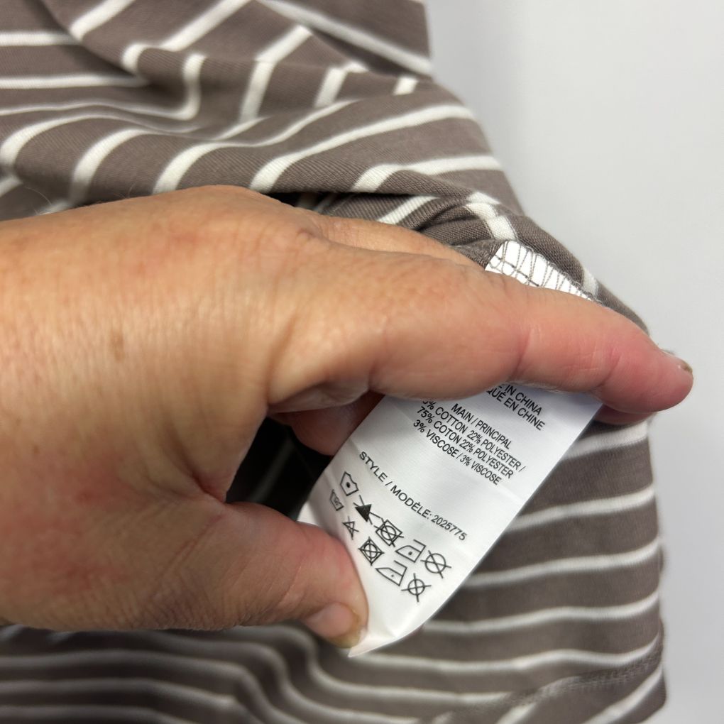 Striped shirt label detail view